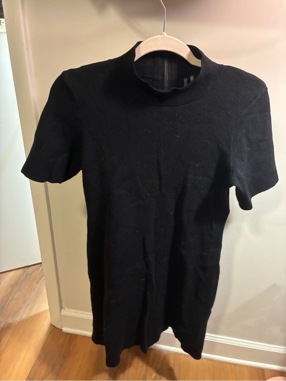 Anthropologie Black Short Sleeve Mock Neck Dress